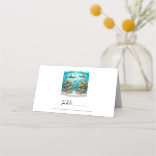Carte De Placement Mariage aquatique Requins & Poissons aquarelle