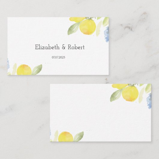 Carte De Placement Mariage aux citrons aquarelle (Devant / Derrière)