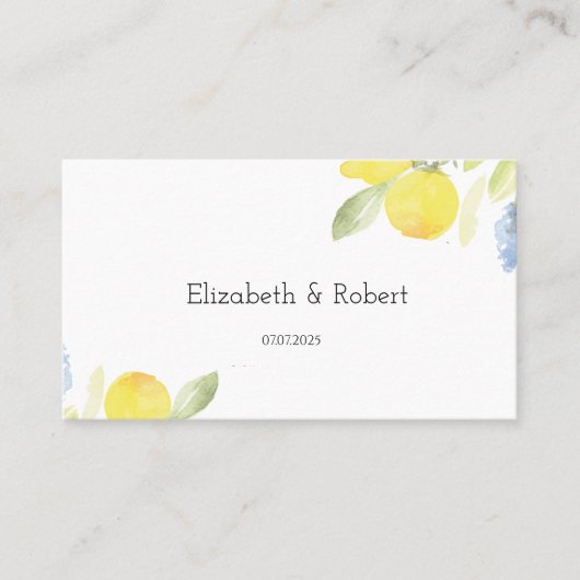 Carte De Placement Mariage aux citrons aquarelle (Devant)