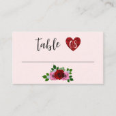 Carte De Placement Mariage aux Roses Rouges et Roses (Devant)