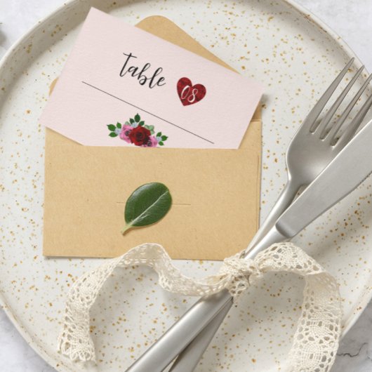 Carte De Placement Mariage aux Roses Rouges et Roses