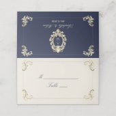 Carte De Placement Mariage baroque bleu marine (Extérieur déplié)