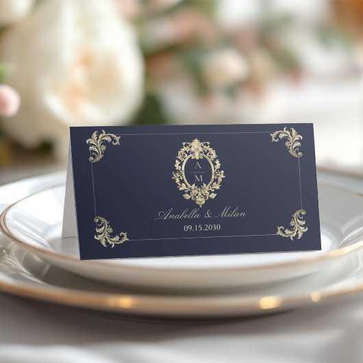 Carte De Placement Mariage baroque bleu marine