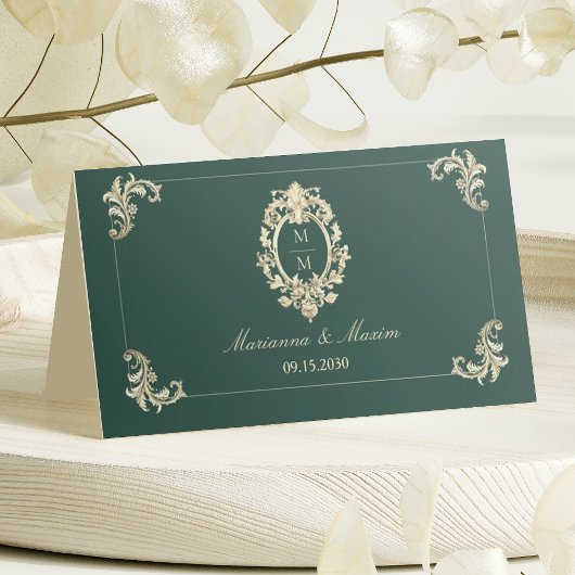 Carte De Placement Mariage baroque vert émeraude