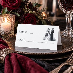 Carte De Placement Mariage blanc gothique vintage Toile squelette noi