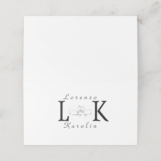 Carte De Placement Mariage blanc Monogramme simple Élégant minimalist (Extérieur déplié)