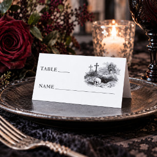 Carte De Placement Mariage blanc toile gothique vintage noir
