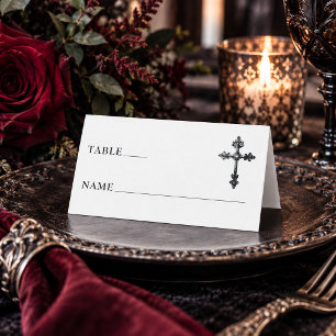 Carte De Placement Mariage blanc toile noire gothique vintage