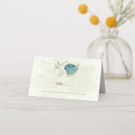 Carte De Placement mariage bleu blanc fleurs verdure (Devant)