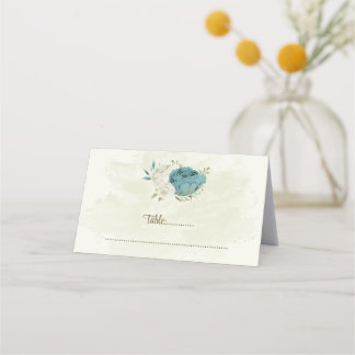 Carte De Placement mariage bleu blanc fleurs verdure