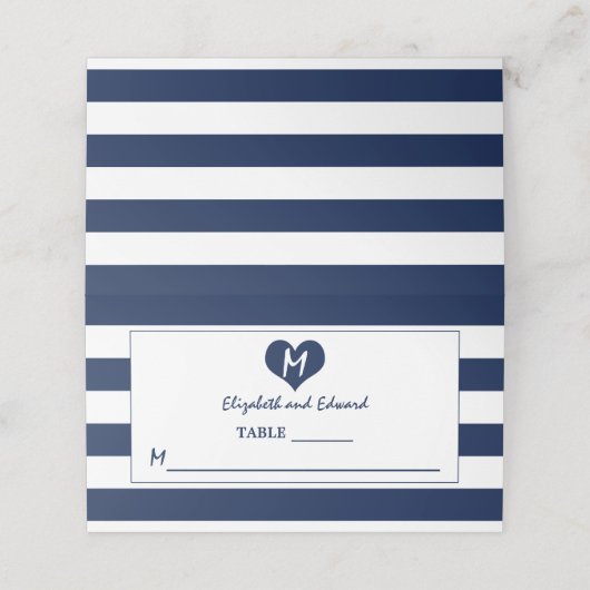Carte De Placement Mariage bleu et blanc de marine moderne chic (Extérieur déplié)