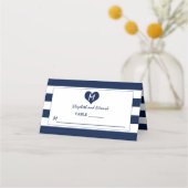 Carte De Placement Mariage bleu et blanc de marine moderne chic (Devant)