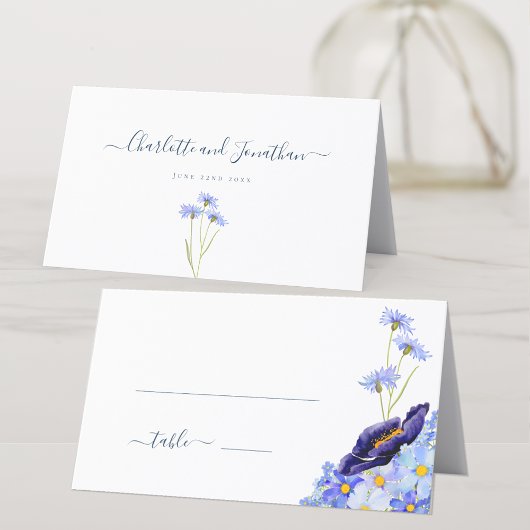 Carte De Placement Mariage bleu Fleur sauvage moderne