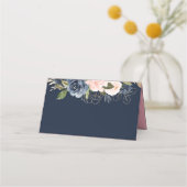 Carte De Placement Mariage bleu marine et rose fleur (Dos)