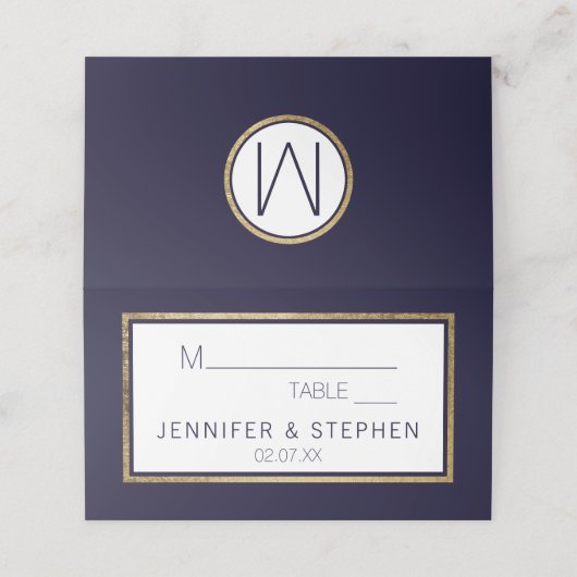Carte De Placement Mariage bleu marine simple et moderne (Extérieur déplié)