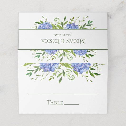 Carte De Placement Mariage Blue Hydrangeas (Extérieur déplié)