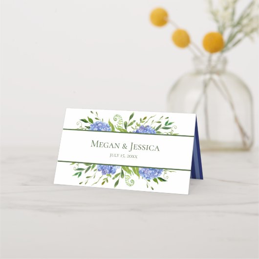 Carte De Placement Mariage Blue Hydrangeas (Dos)