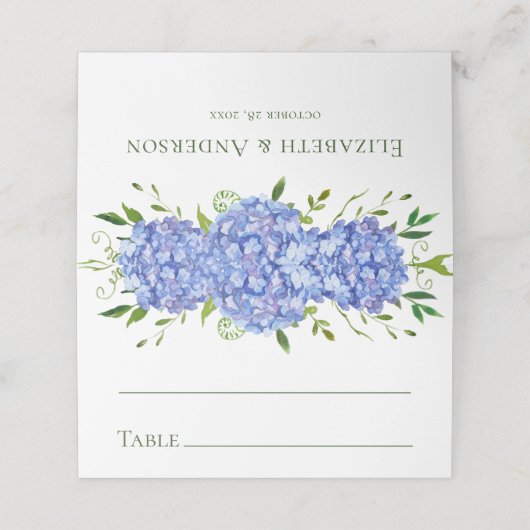 Carte De Placement Mariage Blue Hydrangeas (Extérieur déplié)
