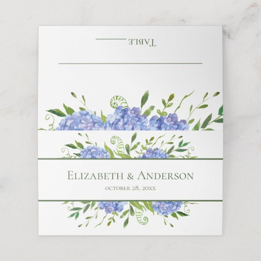 Carte De Placement Mariage Blue Hydrangeas (Extérieur déplié)