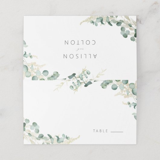 Carte De Placement Mariage boho rustique eucalyptus vert (Extérieur déplié)