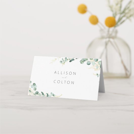Carte De Placement Mariage boho rustique eucalyptus vert (Dos)