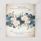 Carte De Placement Mariage botanique bleu bleu rose bleu marine (Extérieur déplié)