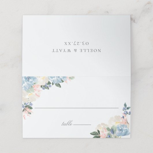 Carte De Placement Mariage botanique bleu clair (Extérieur déplié)