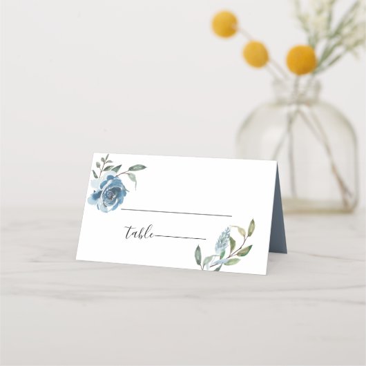 Carte De Placement Mariage botanique bleu Dusty (Devant)