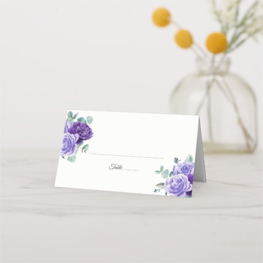 Carte De Placement Mariage botanique de l'Eucalyptus en fleurs violet (Devant)