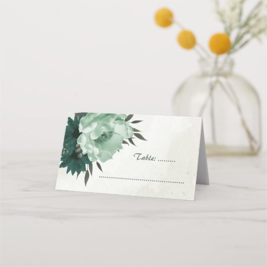 Carte De Placement mariage botanique des fleurs vert émeraude (Devant)