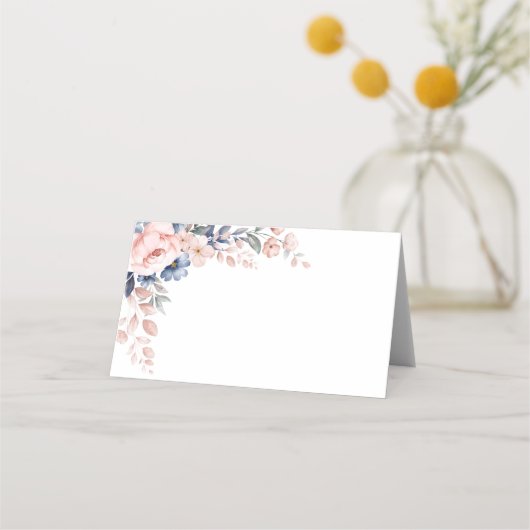 Carte De Placement Mariage botanique floral rose et bleu (Devant)