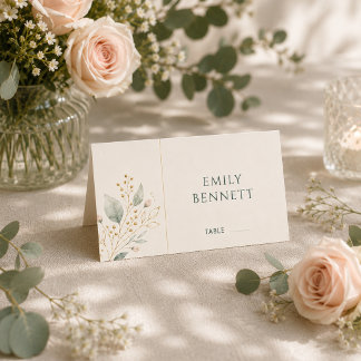 Carte De Placement Mariage botanique personnalisé vert sauge et or