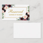 Carte De Placement Mariage Burgundy Blue Or Réservé Nom (Devant / Derrière)
