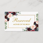 Carte De Placement Mariage Burgundy Blue Or Réservé Nom (Devant)