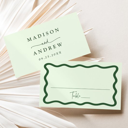 Carte De Placement Mariage Cadre Moderne Vert Ondulé