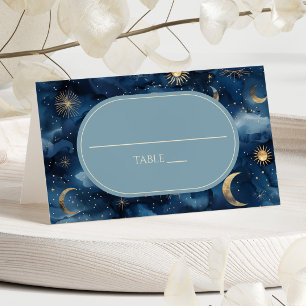 Carte De Placement Mariage Céleste Bleu Or Élégant Ciel Étoilé