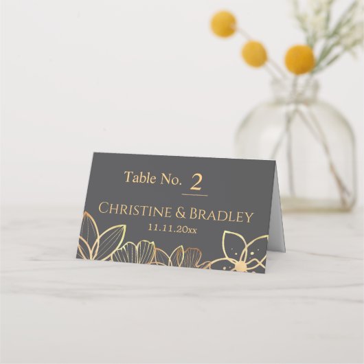 Carte De Placement Mariage charbon et or (Devant)