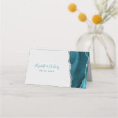Carte De Placement Mariage chic bleu sarcelle argent agate (Dos)