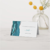 Carte De Placement Mariage chic bleu sarcelle argent agate (Devant)