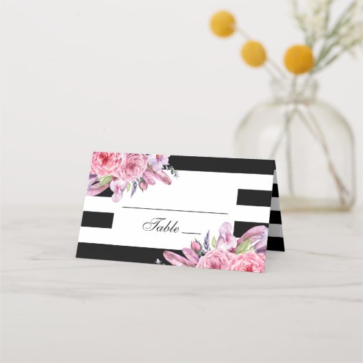 Carte De Placement Mariage chic Boho. Fleurs de jardin. Floral modern (Devant)