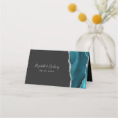 Carte De Placement Mariage chic sarcelle bleu argent agate foncé (Dos)