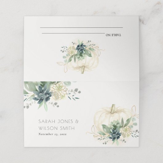 Carte De Placement Mariage Citrouille Succulent de l'or bleu-bleu-gri (Extérieur déplié)
