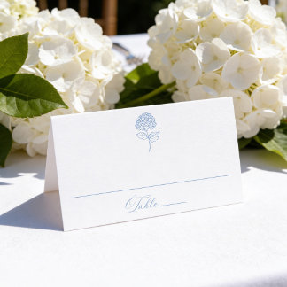 Carte De Placement Mariage Classique avec Hydrangeas Bleues