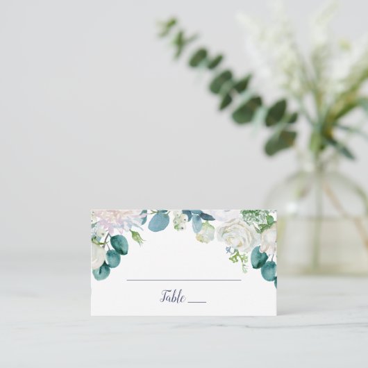 Carte De Placement Mariage classique de fleurs blanches (Debout devant)