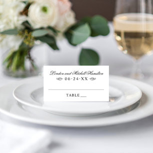 Carte De Placement Mariage Classique Élégant Monogramme Noir et Blanc