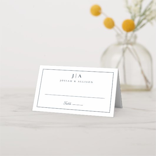 Carte De Placement Mariage Classique Monogramme Bleu Nuit (Devant)