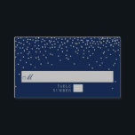 Carte De Placement Mariage Confetti en argent de marine bleu et de gl<br><div class="desc">Célébrez dans le style avec ces cartes de table mariages design et très tendance. Ce design est facile à personnaliser avec votre libellé d'événement spécial et vos invités seront ravis quand ils verront ces cartes de lieux fabuleuses.</div>