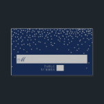 Carte De Placement Mariage Confetti en argent de marine bleu et de gl<br><div class="desc">Célébrez dans le style avec ces cartes de table mariages design et très tendance. Ce design est facile à personnaliser avec votre libellé d'événement spécial et vos invités seront ravis quand ils verront ces cartes de lieux fabuleuses.</div>
