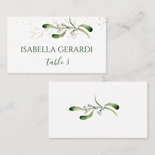 Carte De Placement Mariage Confetti Foliage Doré Gui (Devant / Derrière)