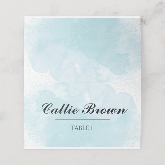 Carte De Placement Mariage d'aquarelle bleu (Extérieur déplié)